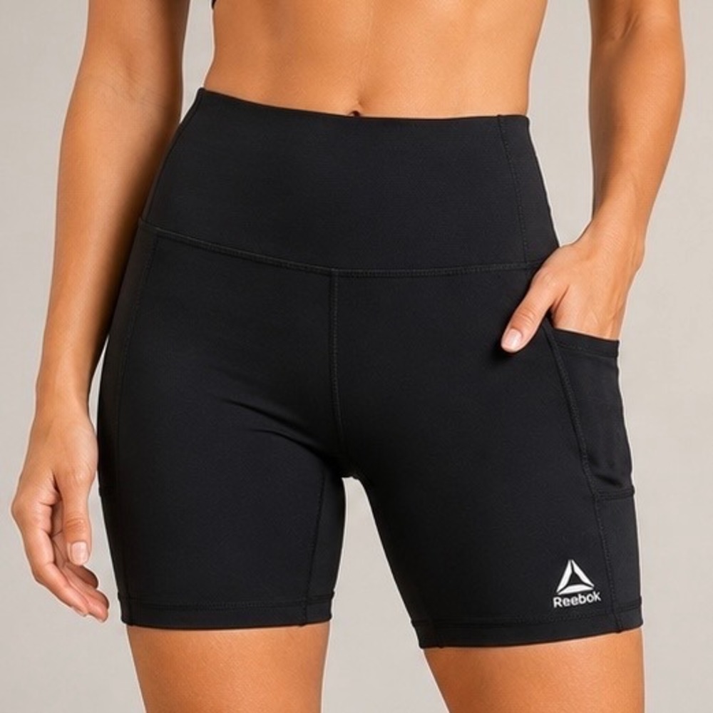 Reebok Black High Rise Compression Bike Shorts‎ Side Pocket Athletic Workout M